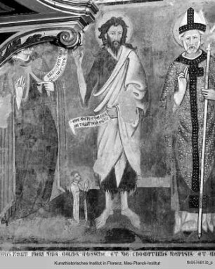 Die Heiligen Augustinus, Johannes der Täufer, ein Bischof und Heiliger Nikolaus von Tolentino