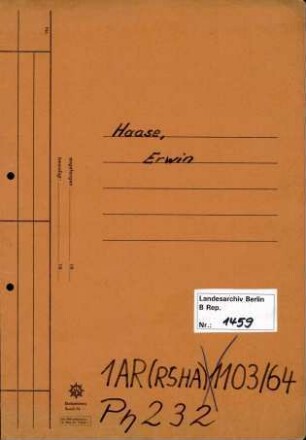 Personenheft Erwin Haase (*01.11.1911), Regierungssekretär