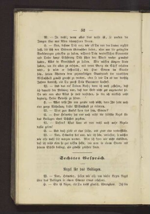 Sechstes Gespräch - Regel für das Beiliegen