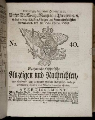 No. 40. Montags, den 1ten October, 1753.
