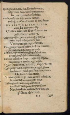 Ex Tertio Libro Elegiarum sive amorum Ovidii.