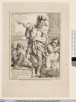 Stehender, auf etwas weisender Landsknecht