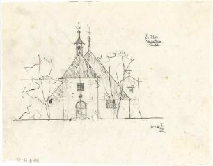 Gsaenger, Gustav; München - Obermenzing, Grünspechtstr. 13; Ev. Notkirche, Bethlehems Kirche, Pfarrhaus - Notkirche, Erweiterung, 1. Bauteil (Ansicht)