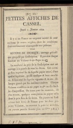 No XX (Jeudi 1 Janvier 1784)