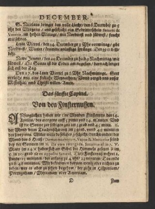 Das fünffte Capittel. Von den Finsternussen.