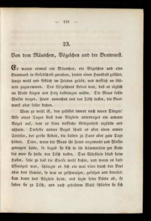 23. Von dem Mäuschen, Vögelchen und der Bratwurst.