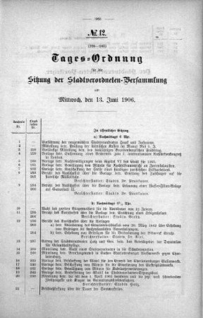 Tages-Ordnung No. 12. (228-245), 13. Juni 1906