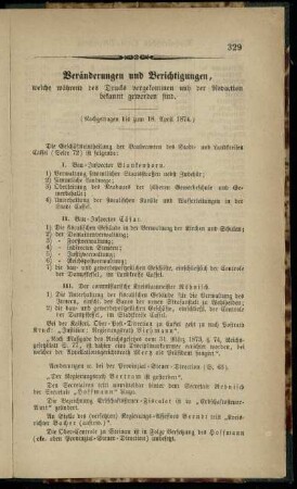 Veränderungen und Berichtigungen, welche während des Drucks vorgekommen und der Redaction bekannt geworden sind