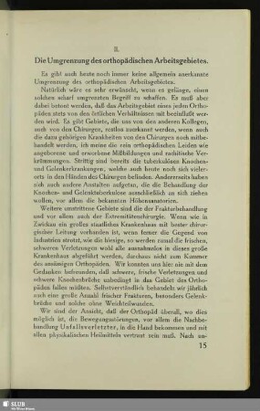 II. Die Umgrenzung des orthopädischen Arbeitsgebietes
