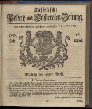 18. Stueck, Montag den 26ten April 1756