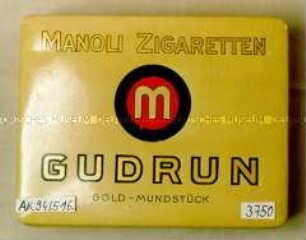 Blechdose für 100 Stück "MANOLI ZIGARETTEN GUDRUN GOLD-MUNDSTÜCK."