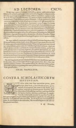 Contra Scholasticorum Sententiam.