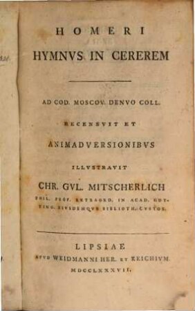 Homeri Hymnus In Cererem