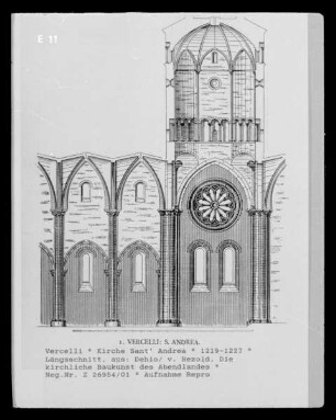 Längsschnitt der Konventskirche Sant' Andrea in Vercelli