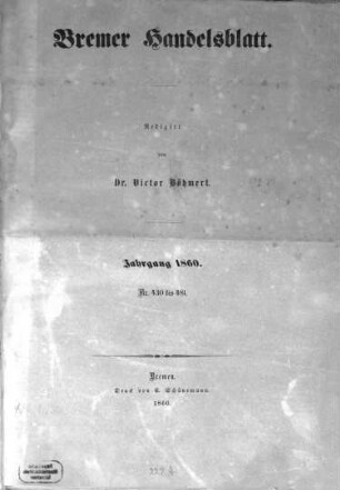 Bremer Handelsblatt : Wochenschrift für Handel, Volkswirtschaft und Statistik. 1860