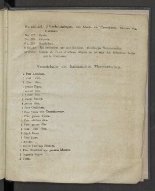 Verzeichniss der Italienischen Marmorsachen.