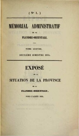 Exposé de la situation de la Province de la Flandre Orientale : pour l'année .... 1855