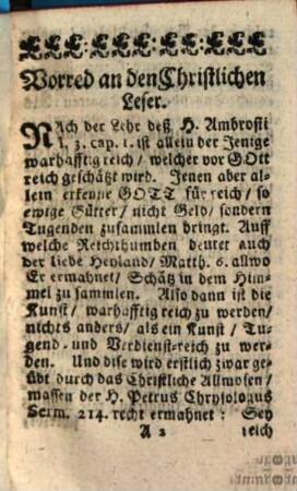 Kunst, Warhaftig reich zu werden, Das ist: Entweder durch gute Meynung, oder Heroische Tugenden, und seine selbst Uberwindung, Himmlische Schätz einzusammeln