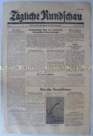 Sowjetische Tageszeitung für die deutsche Bevölkerung "Tägliche Rundschau" u.a. zu den Beziehungen zwischen der Sowjetunion und China