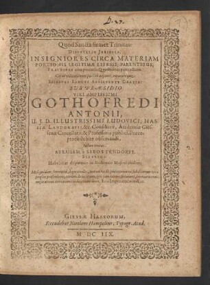 Disputatio Iuridica, Insignores Circa Materiam Portionis Legitimae Liberis, Parentibus, fratribus competentis Quaestiones pertractans