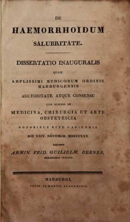 De haemorrhoidum salubritate : Diss. inaug.