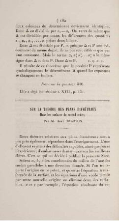 Sur la théorie des plans diamétraux dans les surfaces du second ordre.