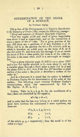 Determination of the order of a surface.