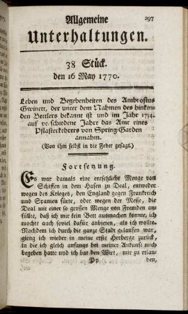 38 Stück. den 16 May 1770.
