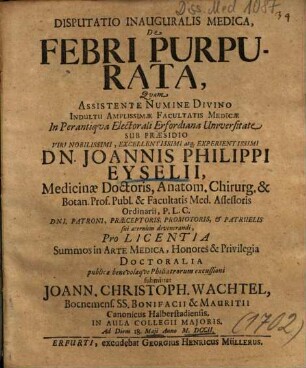 Disputatio Inauguralis Medica, De Febri Purpurata