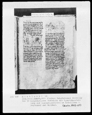 Chorbuch für die Prim — Kalendarische Textseite der Monate September und Oktober, Folio 34recto