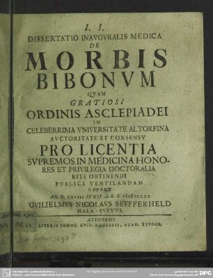 Dissertatio Inauguralis Medica De Morbis Bibonum