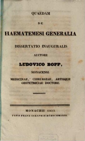 Quaedam de haematemesi generalia : Diss. inaug.