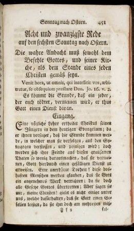 Acht und zwanzigste Rede auf den sechsten Sonntag nach Ostern.