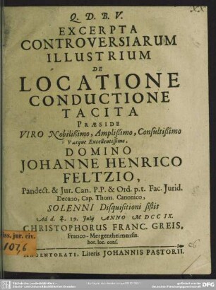 Excerpta Controversiarum Illustrium De Locatione Conductione Tacita