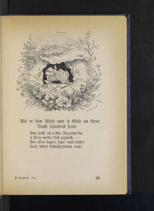 Als er sein Weib und's Kind an ihrer Brust schlafend fand.