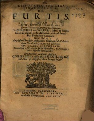 Disputatio Iuridica Inauguralis, De Furtis