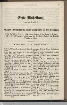 Erste Abtheilung. Einwohnerverzeichnis : Erste Abtheilung. Einwohner-Verzeichniß