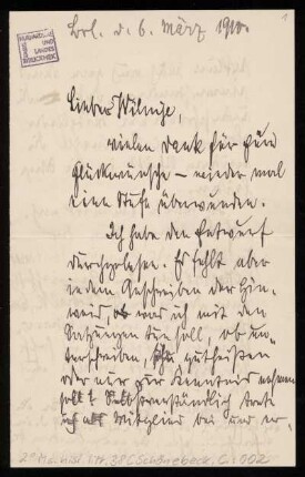 Brief von Carl Schönebeck an Wilhelm Schwaner