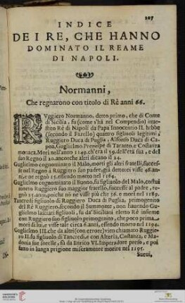 Indice dei Re, che hanno dominato il Reame di Napoli