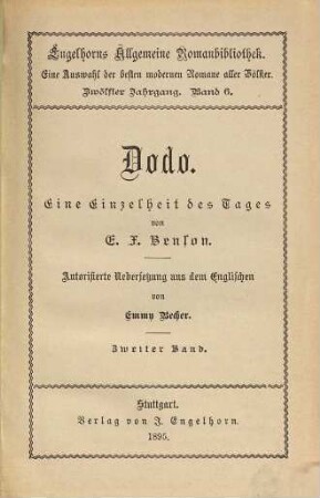 Dodo : eine Einzelheit des Tages, Zweiter Band