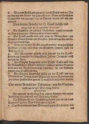 Der vierde Artickel der Visitation/ von der Gnadenwahl und ewigen Versehung Gottes.