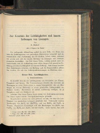 Zur Kenntnis der Leitfähigkeiten und innern Reibungen von Lösungen.