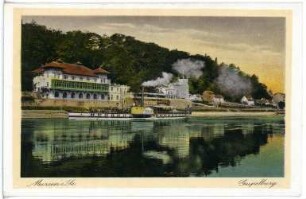 Meißen. Geipelburg - Elbe mit Dampfer Pirna