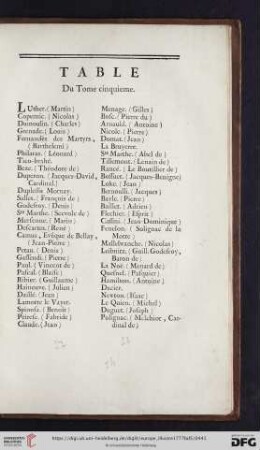 Table du Tome cinquieme