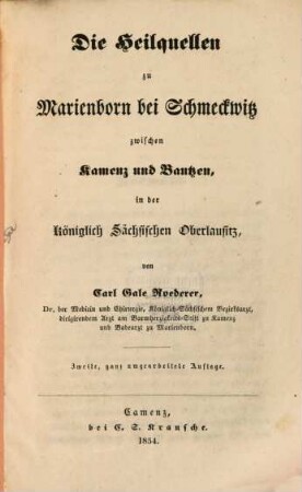 Die Heilquellen zu Marienborn bei Schmeckwitz zwischen Kamenz u. Bauzen