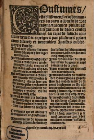 Coutumes etablissemens et ordonances du pays et Duche de Bretaigne