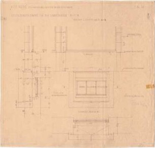 Fischer, Theodor; München, Alte Heide; Wohnanlage "Alte Heide" - Kellerfensterschacht vor den Schaufenstern (Grundriss, Ansicht, Schnitt, Detail)