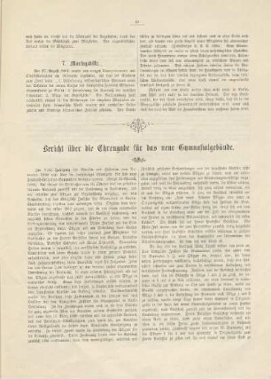 Bericht über die Ehrengabe für das neue Gymnasialgebäude
