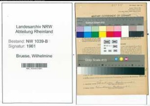 Entnazifizierung Wilhelmine Bruese , geb. 16.01.1865 (Wirtin)