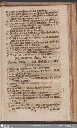 Neunzehendes Fach, No. 1. Zwitter, Wolffert, Talch, Neck-Zwitter und Zien-Steine